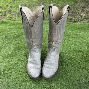 Vintage Texas Brand Leather Cowboy Boots‎ Mens Size 9D Gray Style 9002X Rodeo